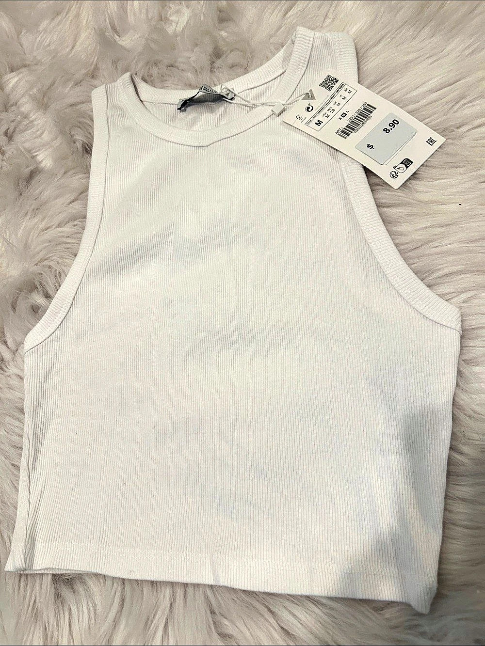 Zara Basic Rib Tank Top White Medium